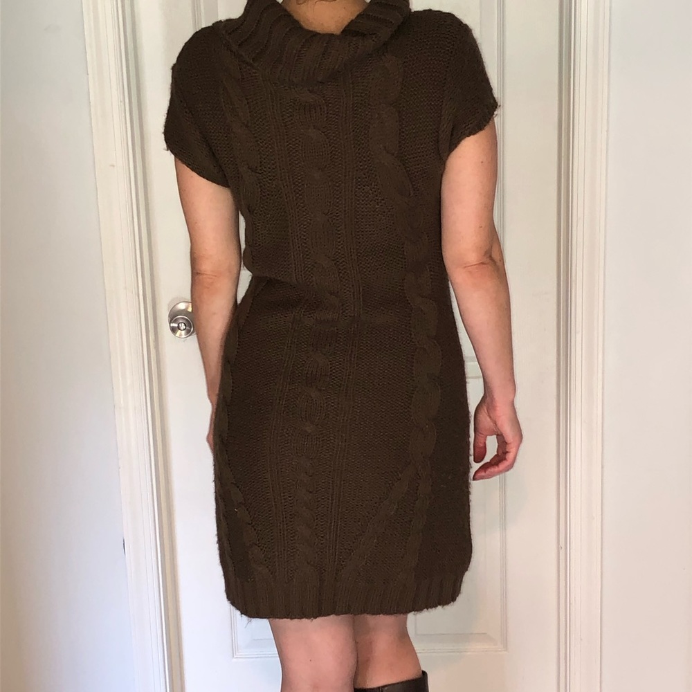 Brown sweater shortsleeved dress with turtleneck
